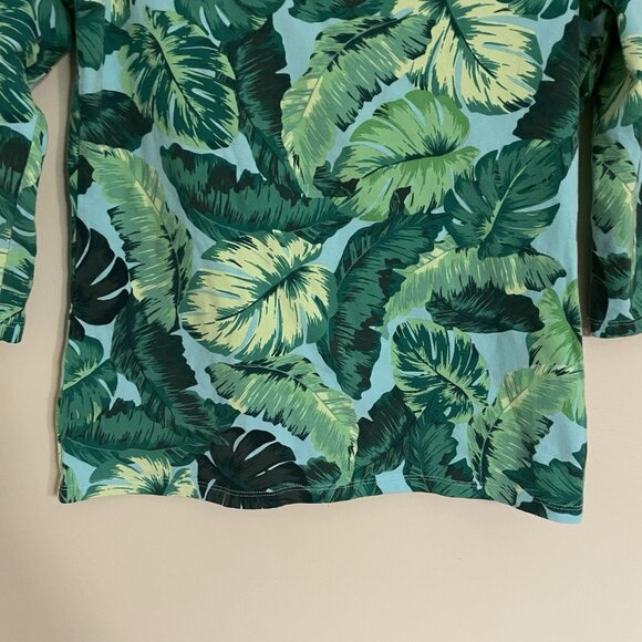 Talbots Petite Women P Blue Green Isle Fronds Preppy 3/4 Sleeve Bateau Neck Tee - Picture 3 of 9